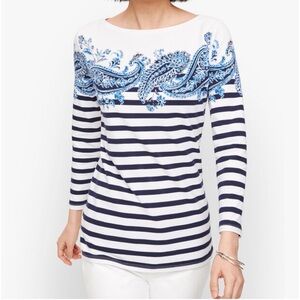 Talbots Women’s Large Bateau Neck Tee - Paisley Stripe